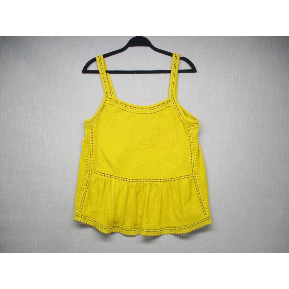 POINT SUR Bright Yellow Scalloped Trim Crochet Lace‎ Sleeveless Tank Top Size L